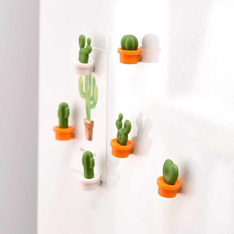 6pcs /Set Cactus Fridge Stickers Greenery Message Magnetic Cartoon Stickers(White Pot)