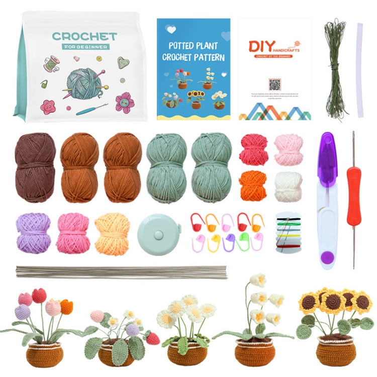 5pcs /Set Large Potted Plant Crochet Starter Kit for Beginners with  Step-by-Step Video Tutorials