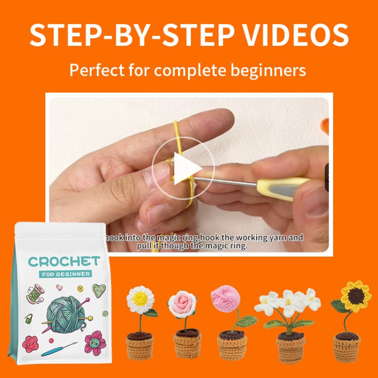 5pcs /Set Small Potted Plant Crochet Starter Kit for Beginners with  Step-by-Step Video Tutorials