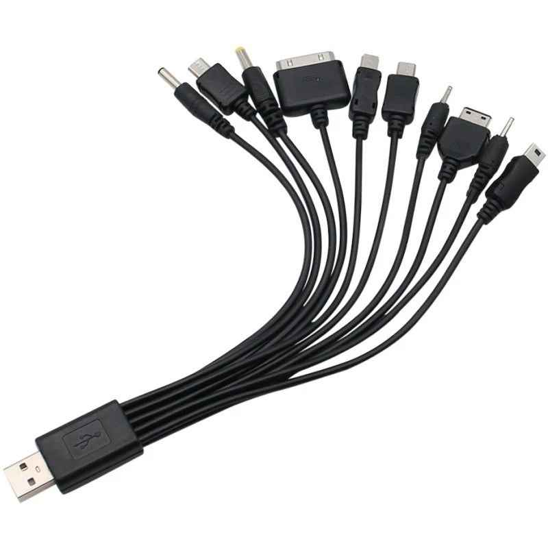 Uniqbuy For 10 In 1 Multifunction USB Charging Cable For IPhone / PSP / Camera / Nokia / HTC / LG / Samsung(Black)