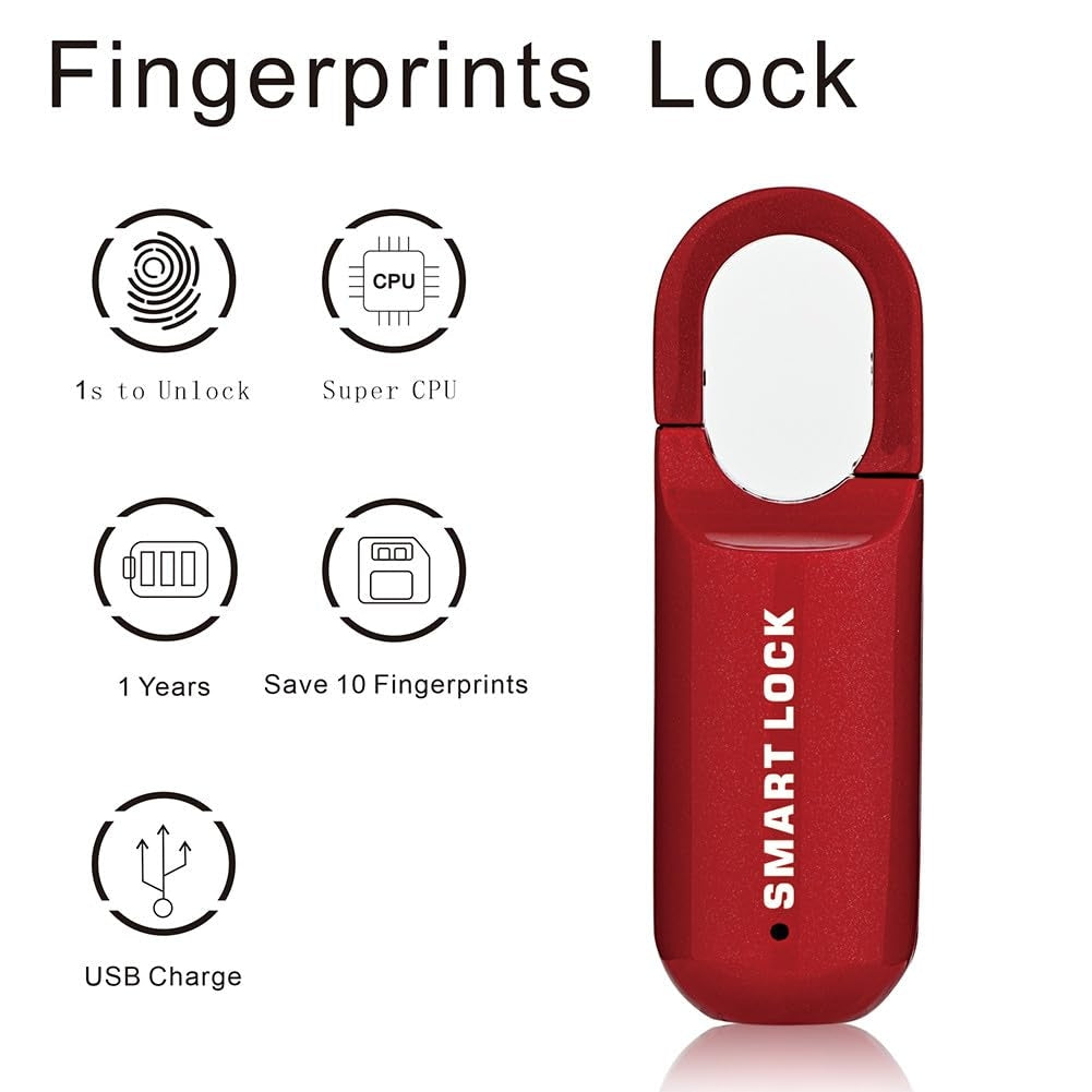 Smart USB Charging Bag Fingerprint Padlock Furniture Backpack Lock(Red)