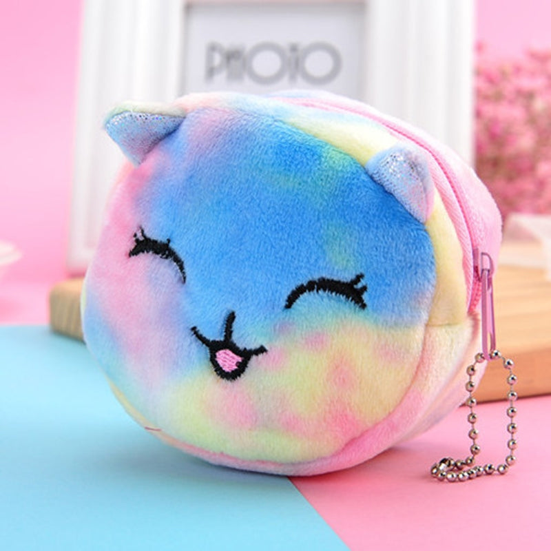 Mini Colorful Round Plush Coin Purse Lipstick Data Cable Portable Bag, Style: Rabbit