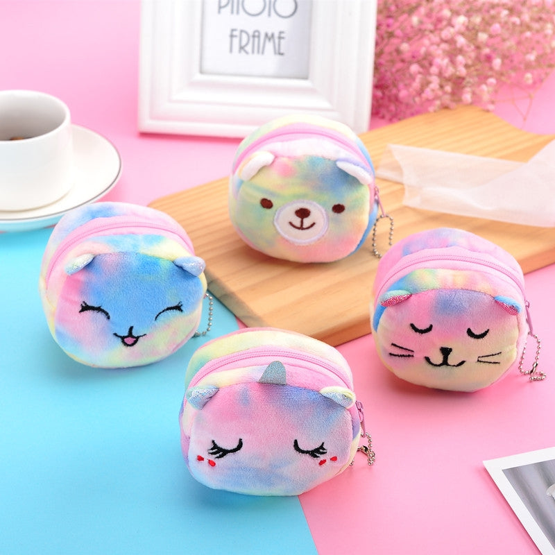 Mini Colorful Round Plush Coin Purse Lipstick Data Cable Portable Bag, Style: Rabbit