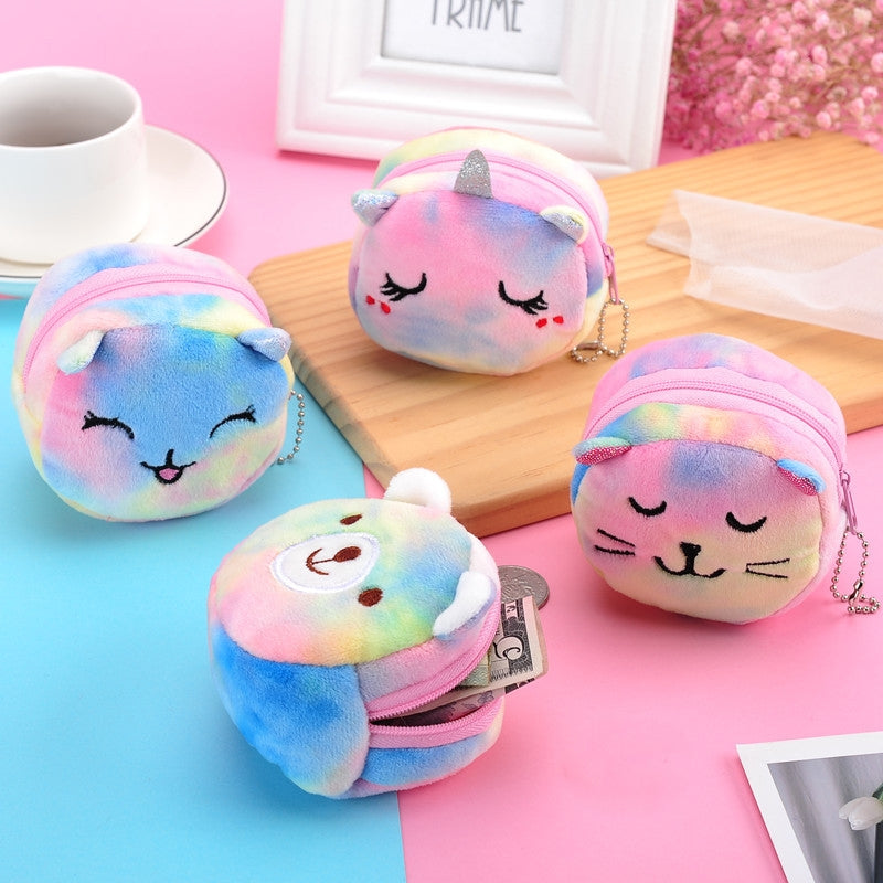 Mini Colorful Round Plush Coin Purse Lipstick Data Cable Portable Bag, Style: Rabbit