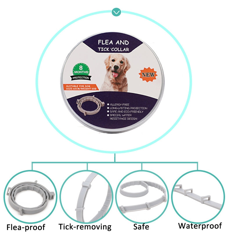 Flea and Tick Collar for Dogs Cats With Aluminum Case, Size: 72cm Gray