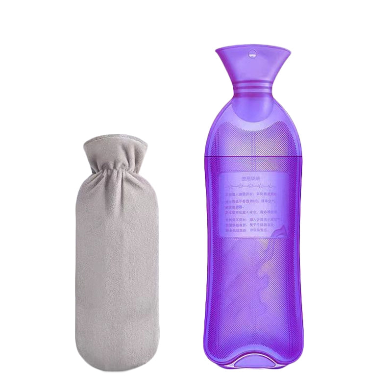 Long Strip Hot Water Bag PVC Explosion-proof Rubber Warm Water Bag Girls Winter Bed Warmer, Color: 1000ml Purple+Grey Cover