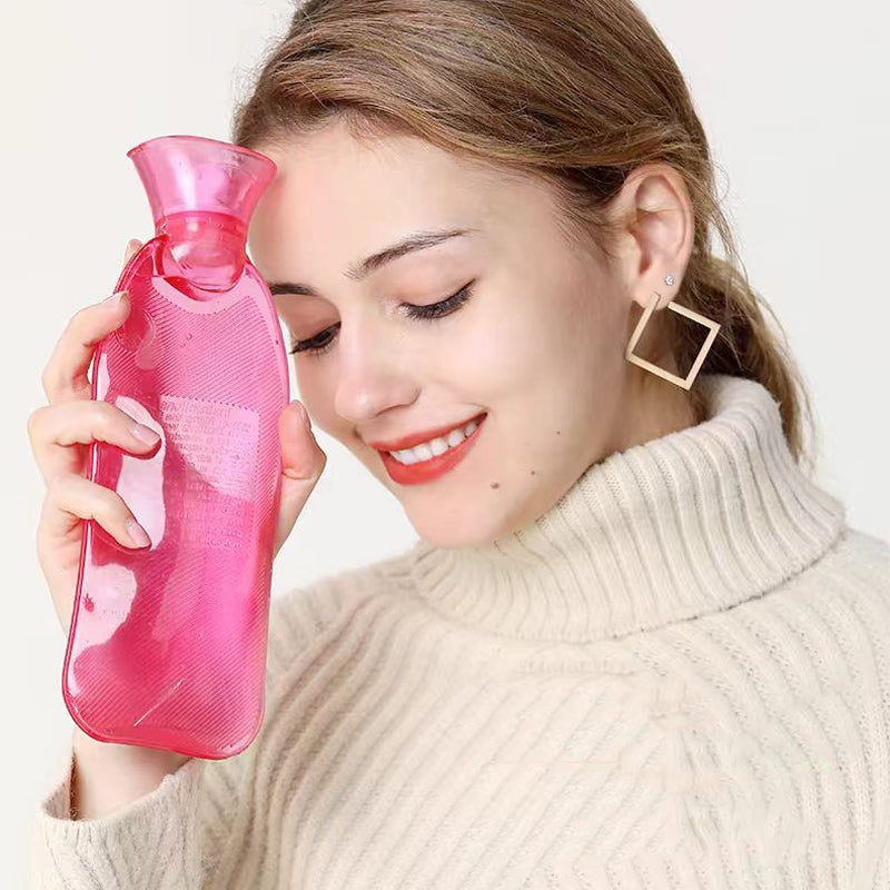 Long Strip Hot Water Bag PVC Explosion-proof Rubber Warm Water Bag Girls Winter Bed Warmer, Color: 1000ml Purple+Grey Cover
