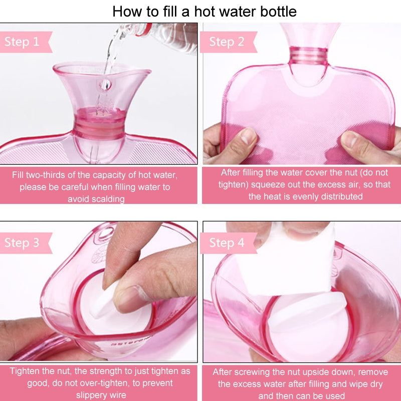 250ml PVC Hot Water Bag Thickened Transparent Filling Water Hot Water Bottle Winter Warmer Bag(Purple)