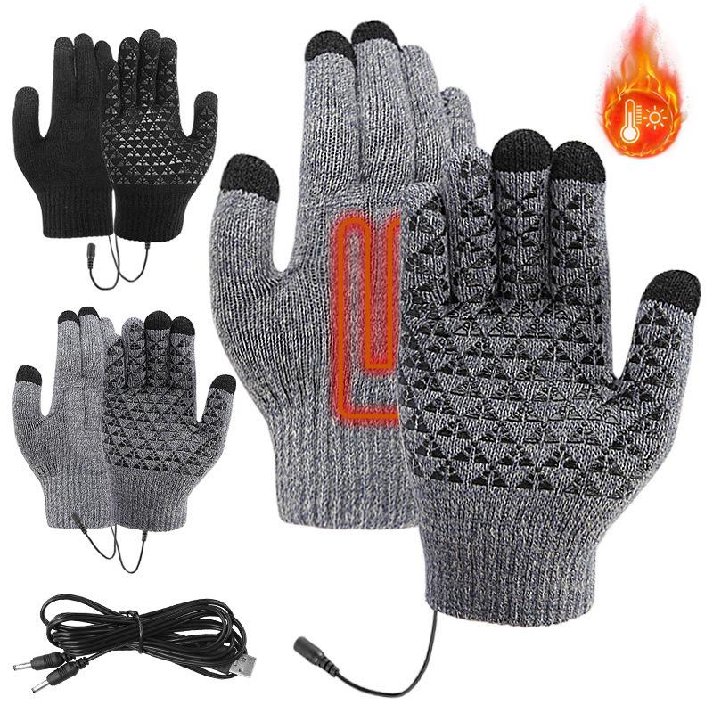 USB Heating Electric Warm Gloves Students Internet Writing Game Thickened Full Finger Knitted Heated Gloves, Size: Uniform(Black)