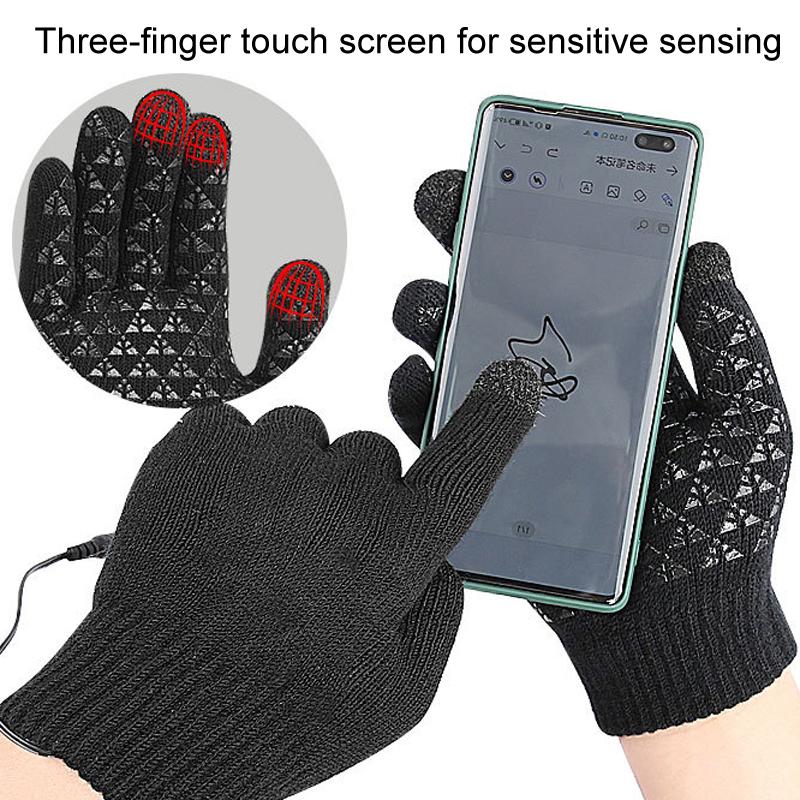 USB Heating Electric Warm Gloves Students Internet Writing Game Thickened Full Finger Knitted Heated Gloves, Size: Uniform(Black)