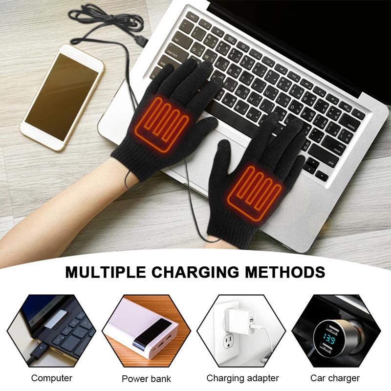 USB Heating Electric Warm Gloves Students Internet Writing Game Thickened Full Finger Knitted Heated Gloves, Size: Uniform(Black)