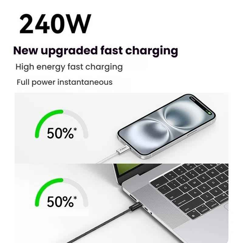 Uniqbuy For ANKER A8060 1.5m 240W PD Fast Charging Dual Type-C Charging Cable Braided Data Cable(Black)