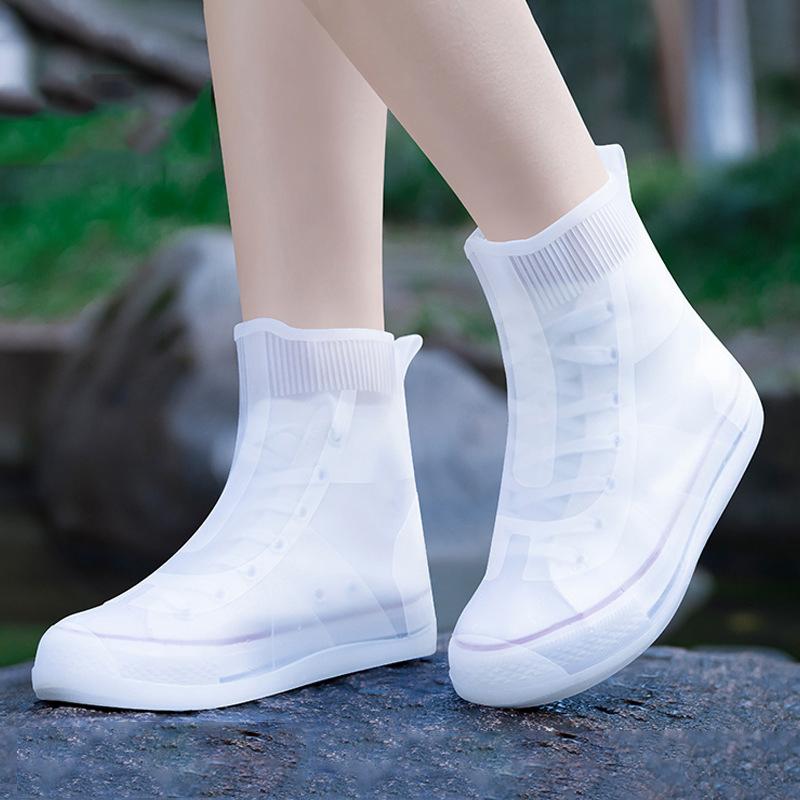 Thickened Wear-Resistant Waterproof Silicone Rain Shoe Cover, Size: XL 40-42(White)