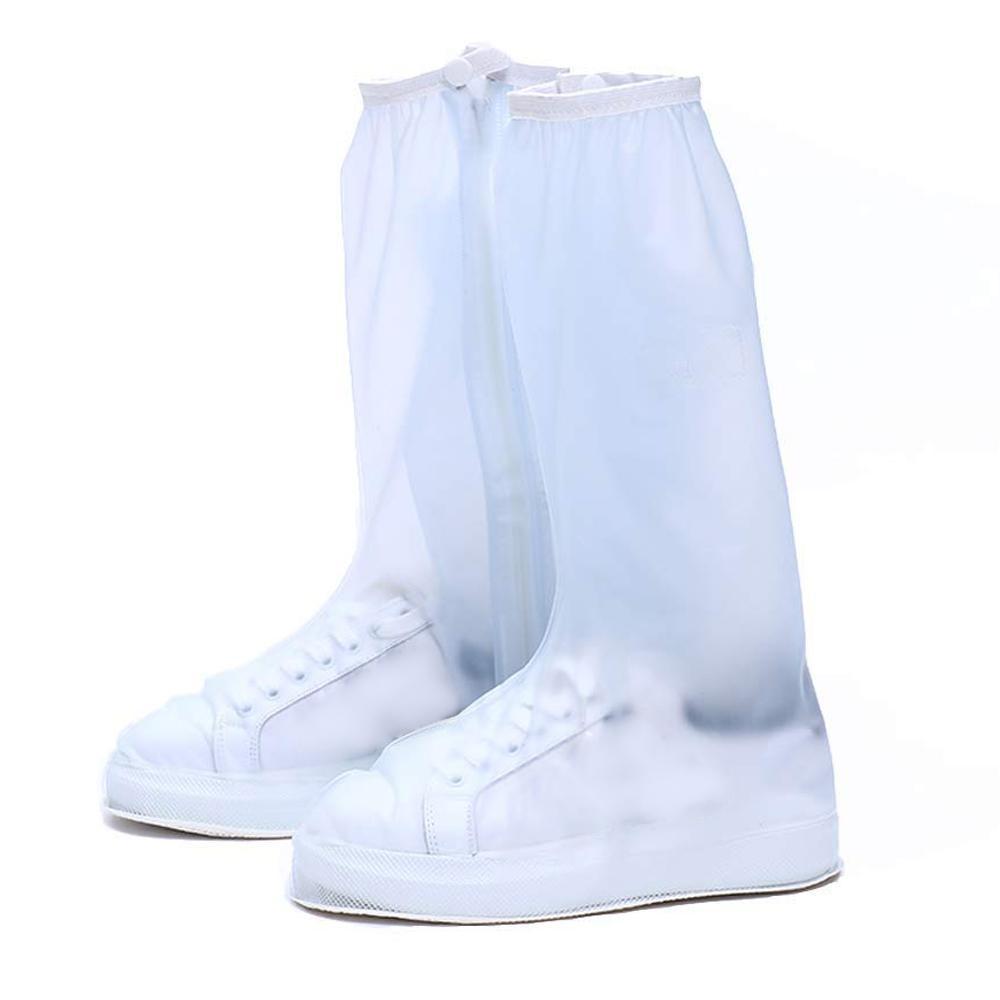 38cm Outdoor PVC Thickened Anti-Skid Rainproof High-Top Shoe Covers, Size: XL 41-42(Frosted White)