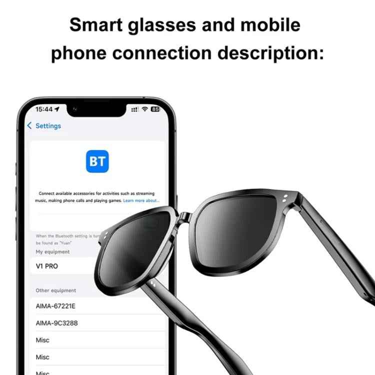 V1 Pro Smart Glasses Support Bluetooth Calling/Music Control/Camera Remote/Voice Assistant, 2×150mAh Battery For Work & Travel(Black)