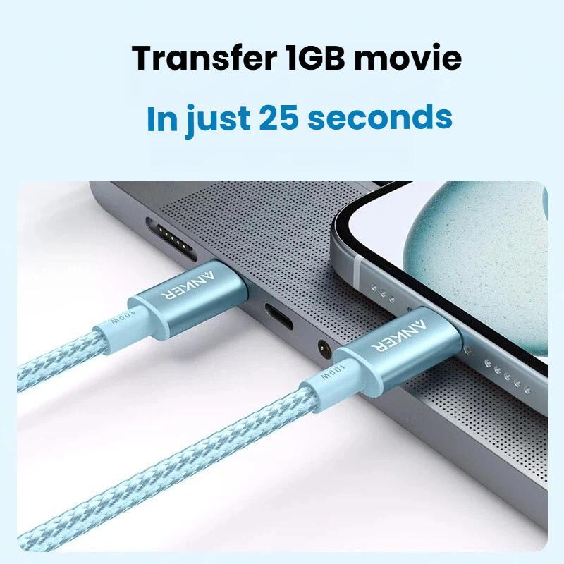ANKER A8756 1m Braided PD100W Type-C Nylon Fast Charging Cable(Blue)