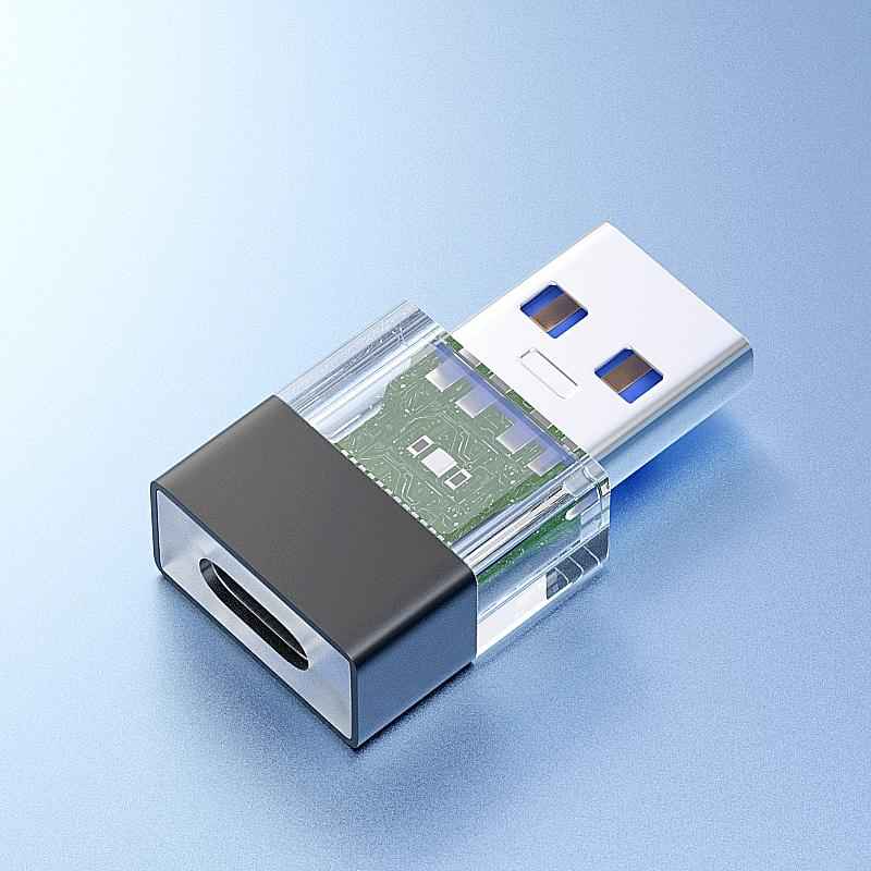 Uniqbuy For OTG3.0 Lighted Adapter High Speed Data Transfer For Computers Phones Mice Keyboards, Spec: Black USB Male