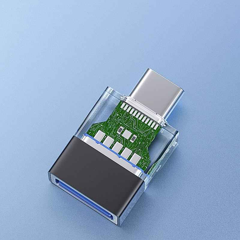 Uniqbuy For OTG3.0 Lighted Adapter High Speed Data Transfer For Computers Phones Mice Keyboards, Spec: Black TYPE-C Male