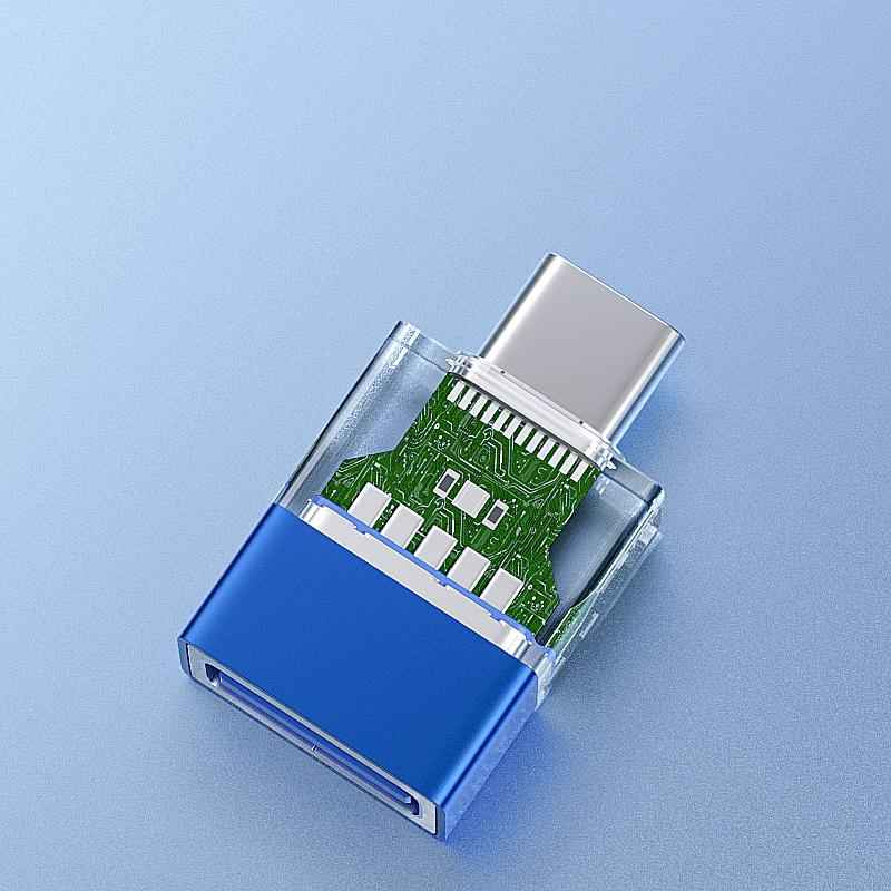 Uniqbuy For OTG3.0 Lighted Adapter High Speed Data Transfer For Computers Phones Mice Keyboards, Spec: Blue TYPE-C Male