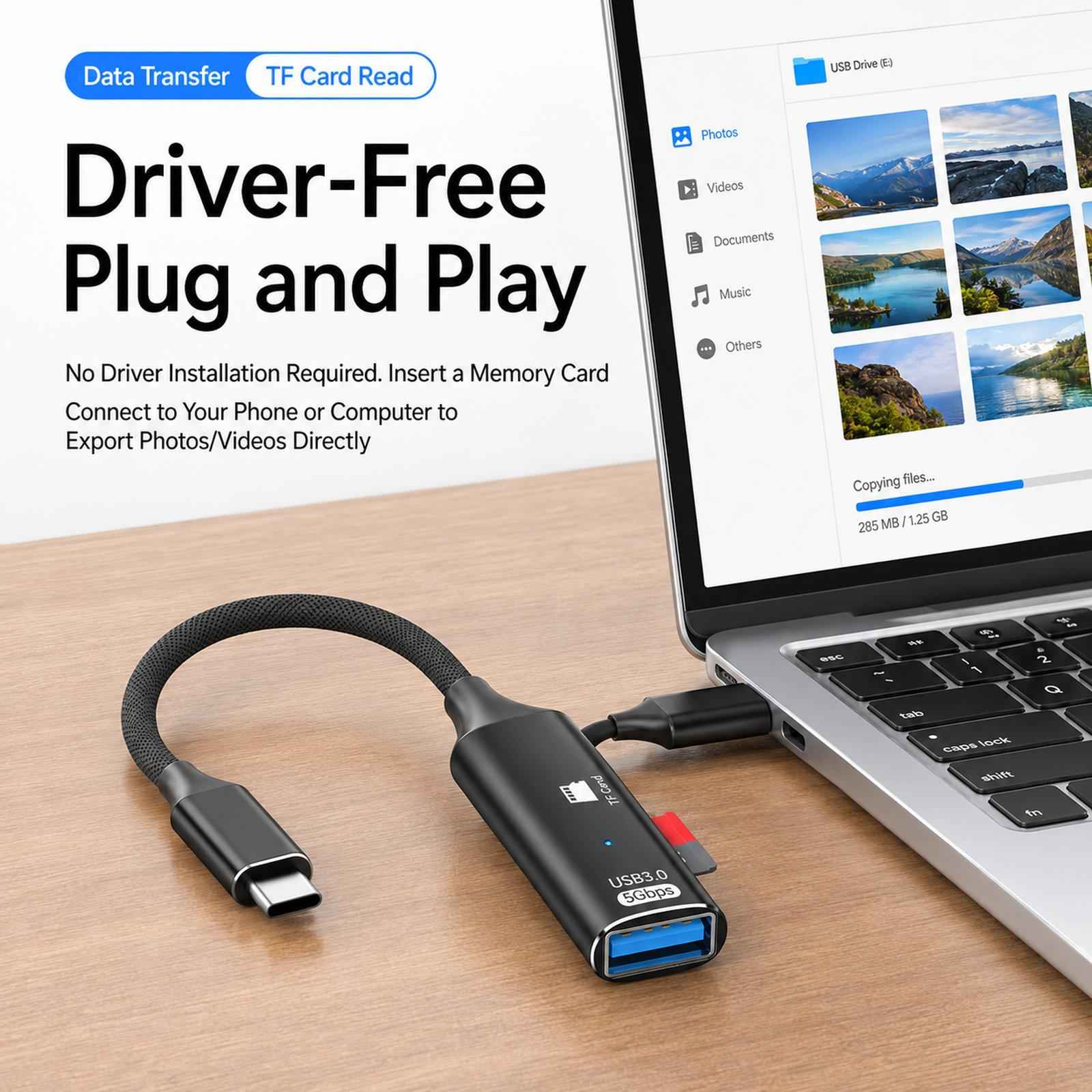 Uniqbuy For ADS-622 Type-C / OTG 2 In 1 Adapter TF Card & USB Flash Drive Reader(Black)