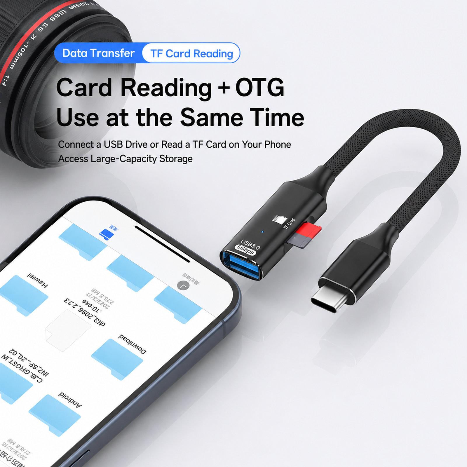 ADS-622 Type-C / OTG 2 In 1 Adapter TF Card & USB Flash Drive Reader(Black)