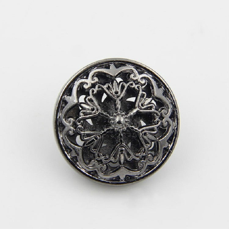 Black 100 PCS Hollow Flower Shape Metal Button Clothing Accessories, Diameter:18mm