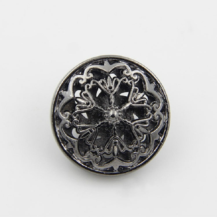 Black 100 PCS Hollow Flower Shape Metal Button Clothing Accessories, Diameter:25mm