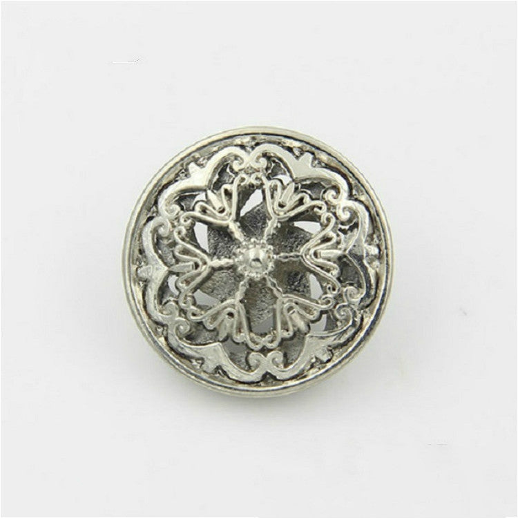 Silver 100 PCS Hollow Flower Shape Metal Button Clothing Accessories, Diameter:20mm