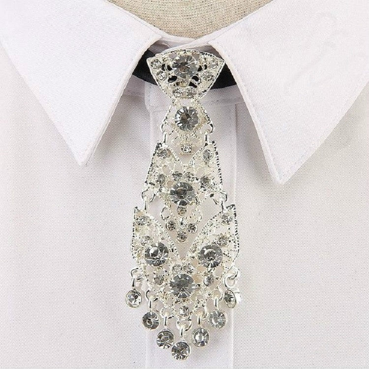 Unisex Metal Diamond Small Bow Tie Clothes Neckband Accessories(White Diamond on White)