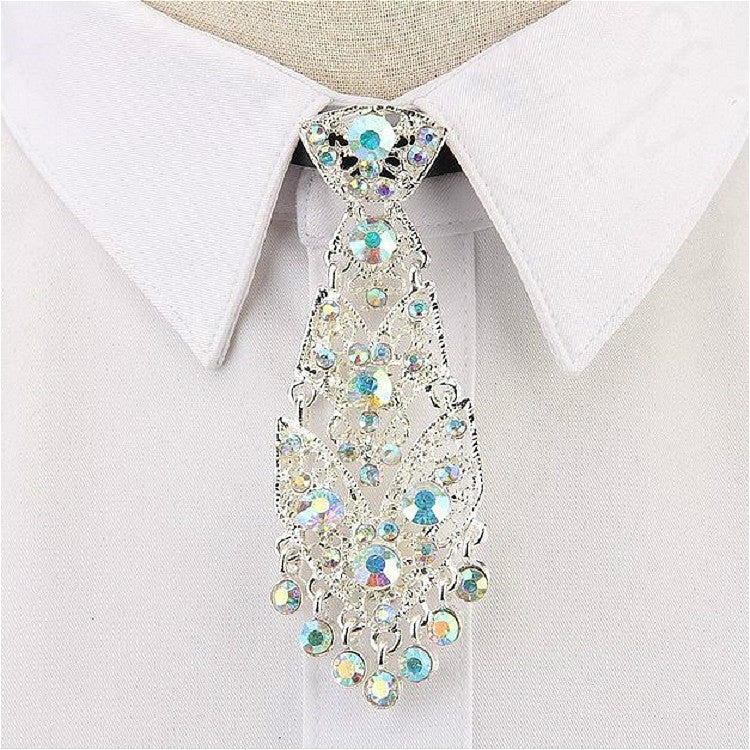 Unisex Metal Diamond Small Bow Tie Clothes Neckband Accessories(Colorful Diamond on White)