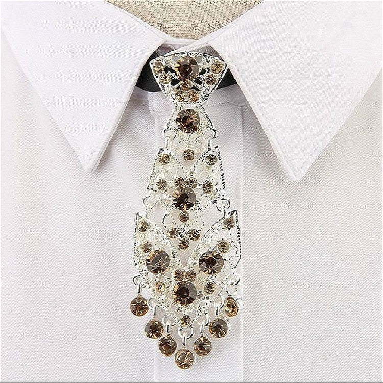 Unisex Metal Diamond Small Bow Tie Clothes Neckband Accessories(Gold Diamond on White)