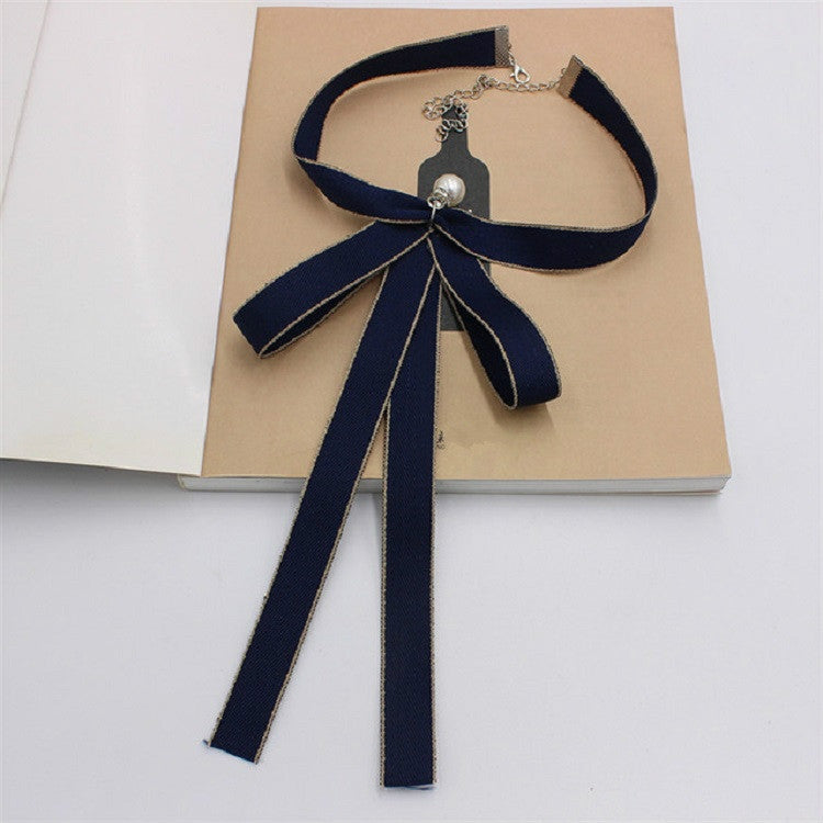 Women Wild Uniform Bow-knot Bow Tie(Dark Blue)