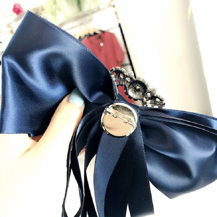 Women Vintage Satin Fabric Bow Tie Square Rhinestone Bow-knot Brooch(Black)