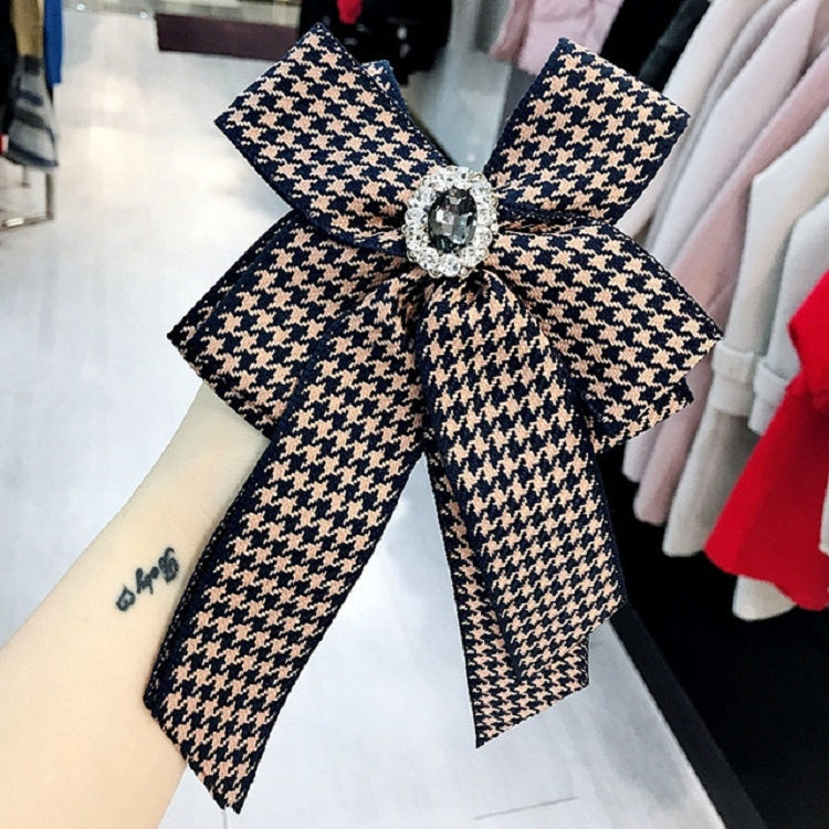 Women College Style Houndstooth Pattern Bow Tie Diamond Bow-knot Brooch Shirt Accessories(Blue Orange)