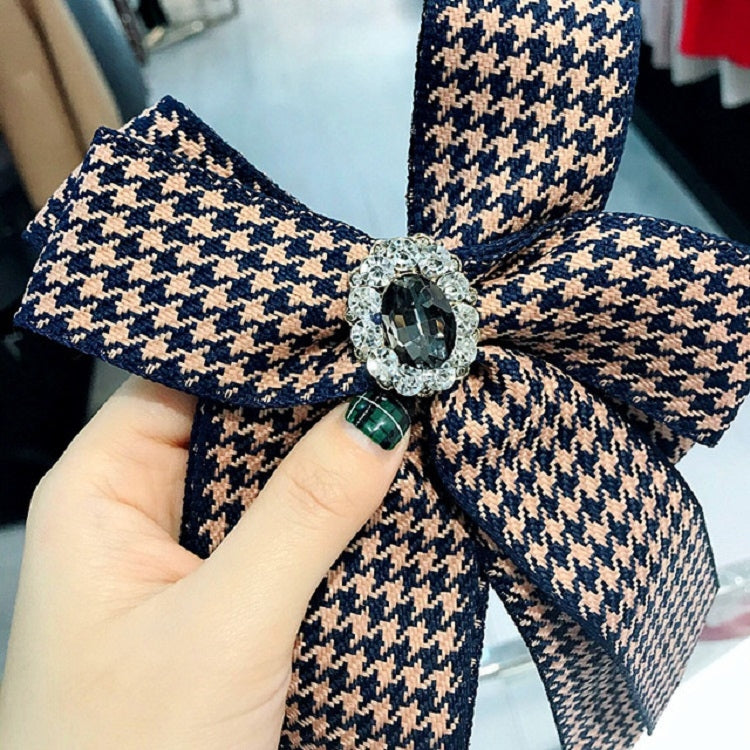 Women College Style Houndstooth Pattern Bow Tie Diamond Bow-knot Brooch Shirt Accessories(Blue Orange)