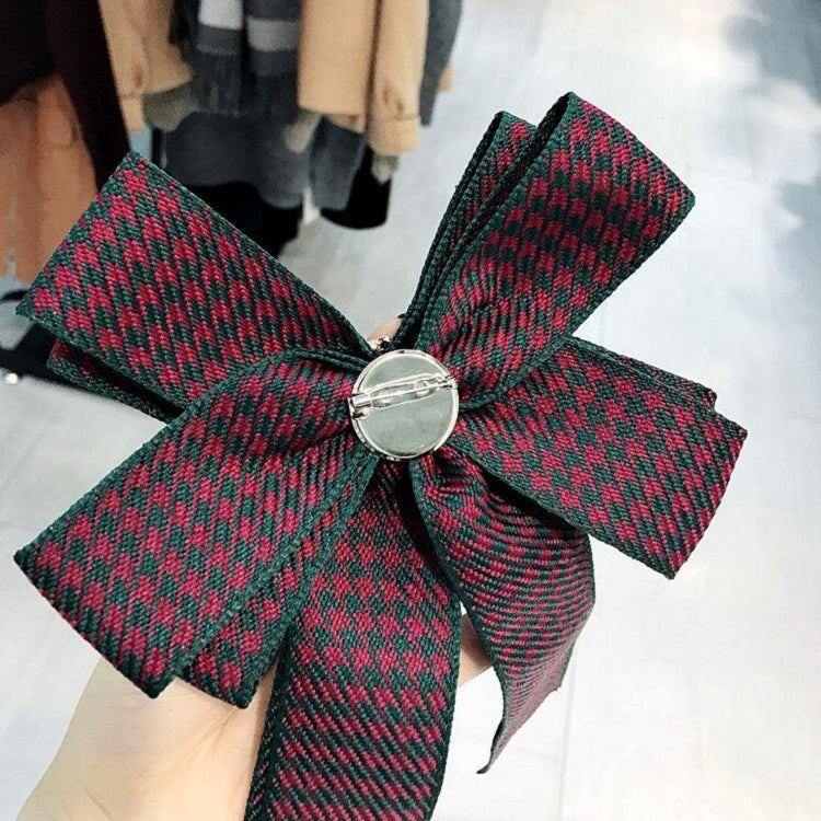 Women College Style Houndstooth Pattern Bow Tie Diamond Bow-knot Brooch Shirt Accessories(Black White)