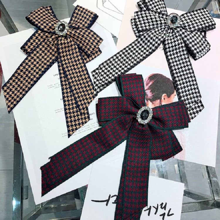 Women College Style Houndstooth Pattern Bow Tie Diamond Bow-knot Brooch Shirt Accessories(Green Purple)