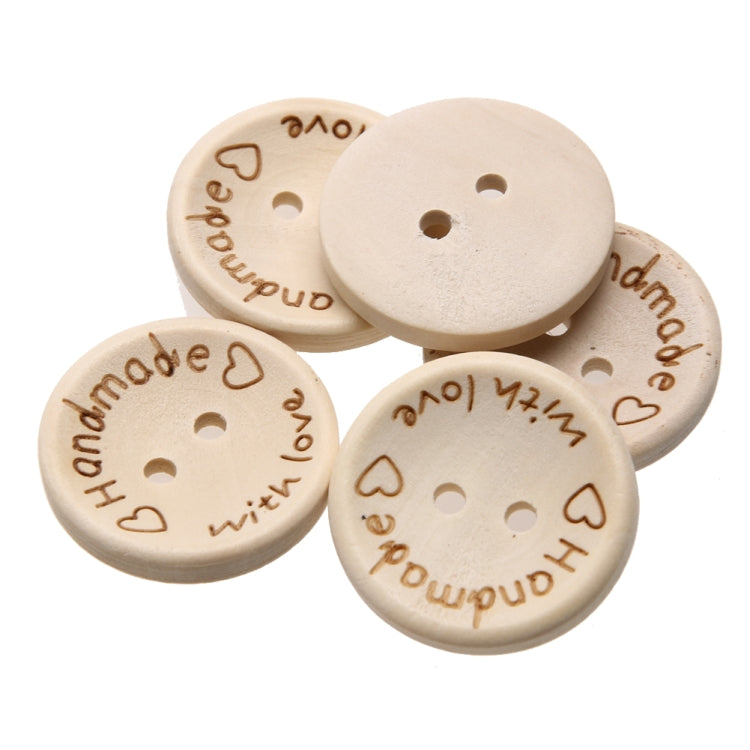 100 PCS English Alphabet Carved Round Wooden Buttons, Size:15mm