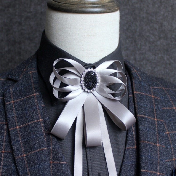 Men Diamond Ribbon Bow-knot Shirt Bow Tie Clothing Accessories(Heather Grey)