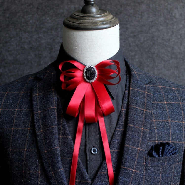 Men Diamond Ribbon Bow-knot Shirt Bow Tie Clothing Accessories(Red)