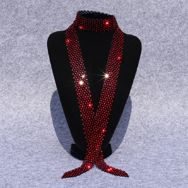 Red Diamond on Black Women Sequined Rhinestone Bow Tie Dance Costume Accessories