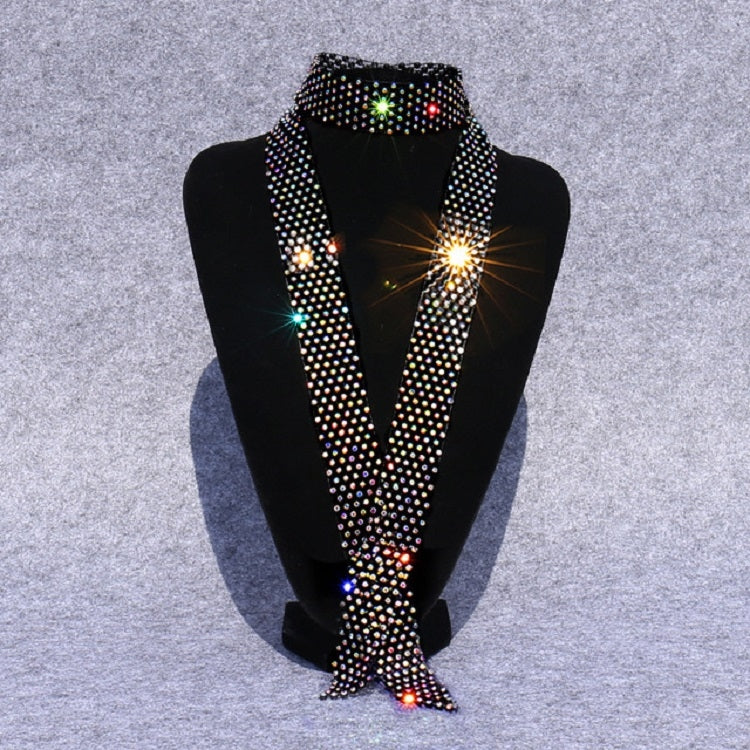 Colorful Diamond on Black Women Sequined Rhinestone Bow Tie Dance Costume Accessories