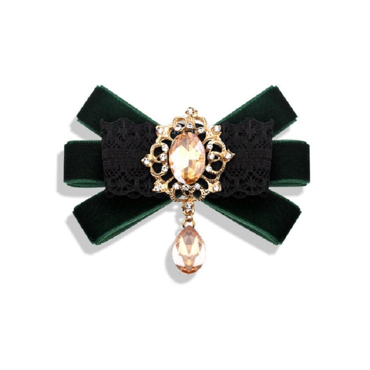 Unisex Flannel Bow-knot Bow Tie Retro Diamond Professional Brooch Clothing Accessories(Dark Green)