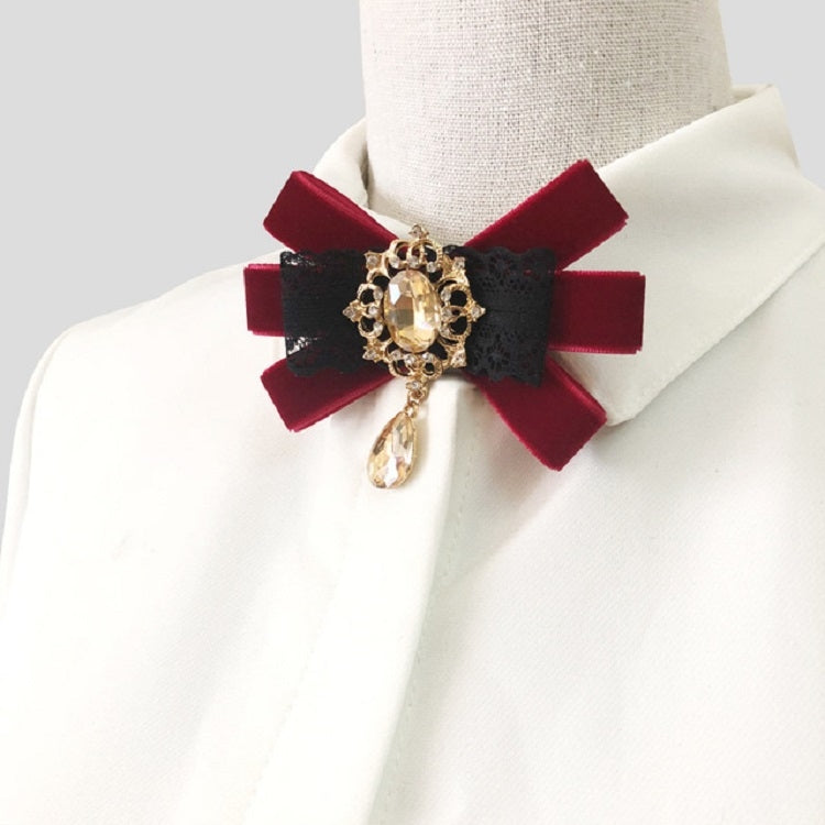 Unisex Flannel Bow-knot Bow Tie Retro Diamond Professional Brooch Clothing Accessories(Dark Green)