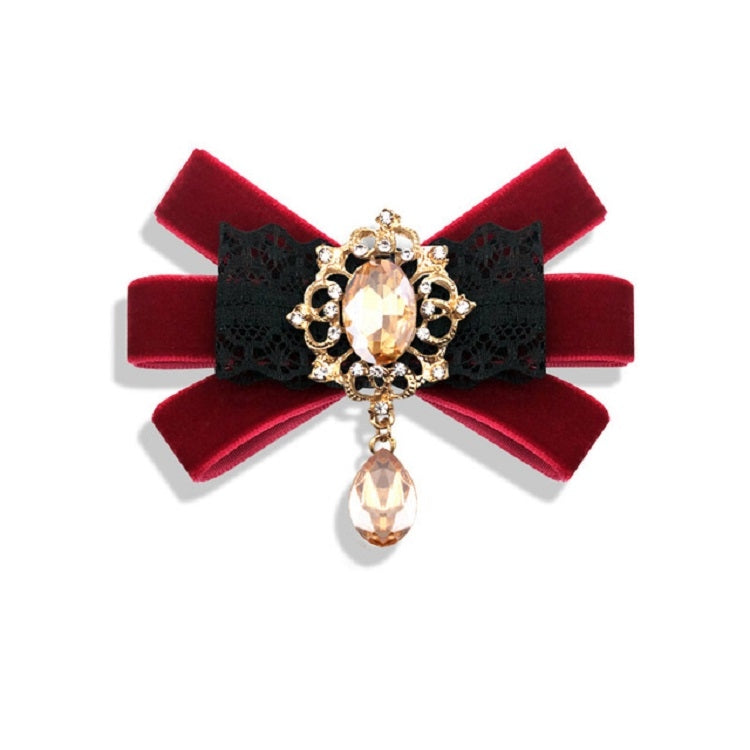 Unisex Flannel Bow-knot Bow Tie Retro Diamond Professional Brooch Clothing Accessories(Red Wine)