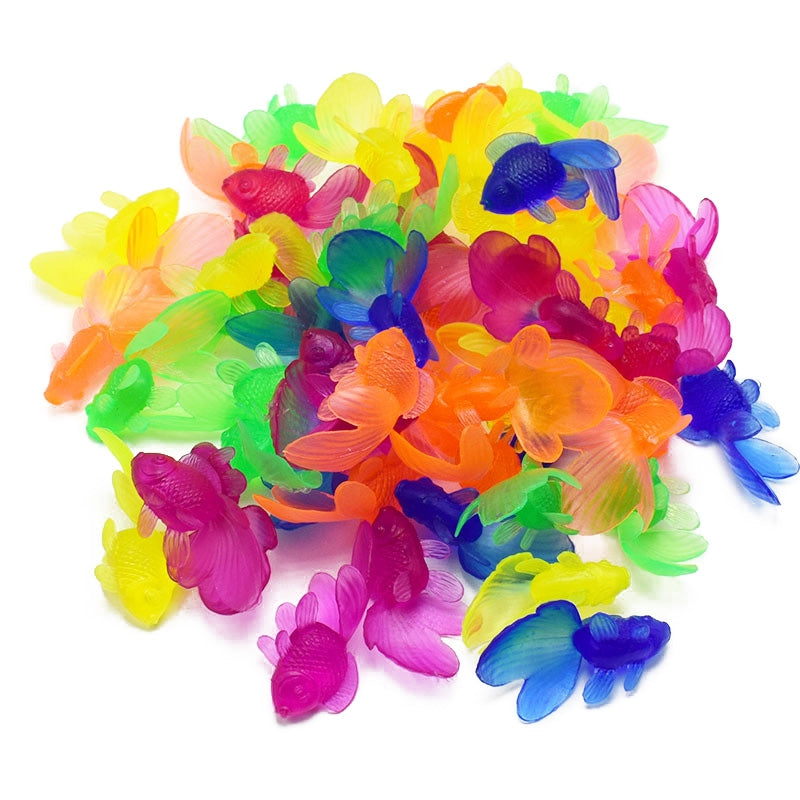 10 PCS Soft Rubber Gold Fish Baby Bath Toys Plastic Simulation Small Goldfish Kids Swimming Beach Toys(Random Color Delivery)