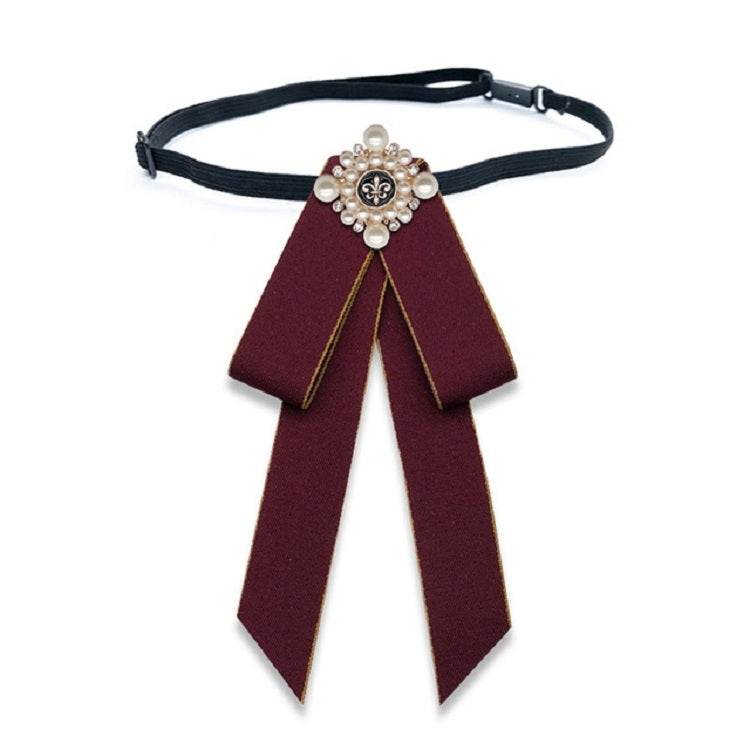 Unisex Pearl Bow-knot Cloth Bow Tie Brooch Clothing Accessories, Style:Tie Belts Version(Red Wine)