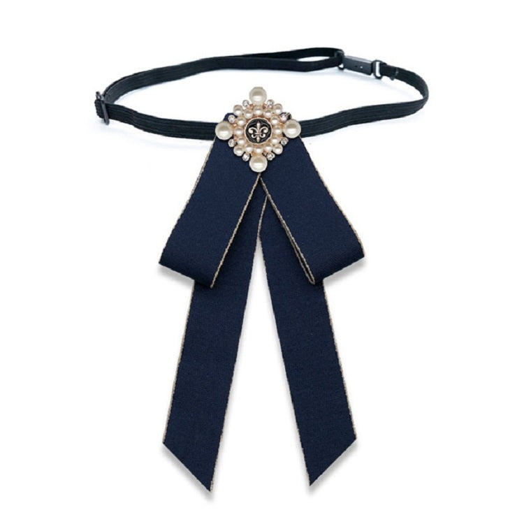 Unisex Pearl Bow-knot Cloth Bow Tie Brooch Clothing Accessories, Style:Tie Belts Version(Navy)