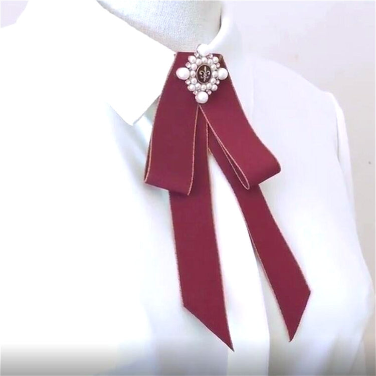 Unisex Pearl Bow-knot Cloth Bow Tie Brooch Clothing Accessories, Style:Tie Belts Version(Navy)