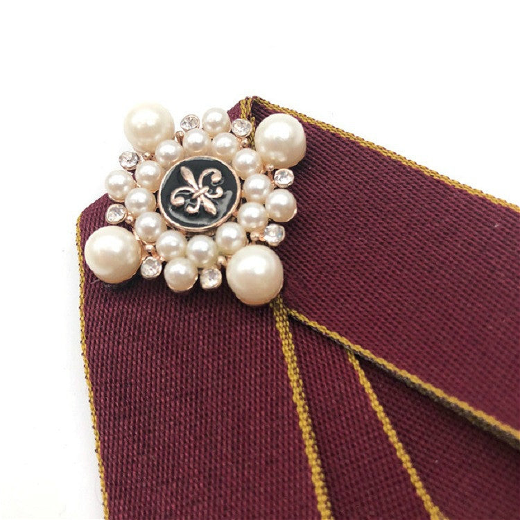 Unisex Pearl Bow-knot Cloth Bow Tie Brooch Clothing Accessories, Style:Tie Belts Version(Army Green)